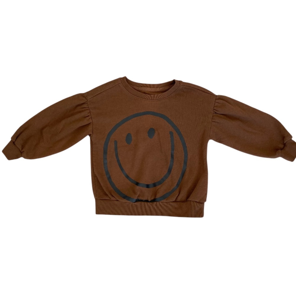 Baby Gap Brown Puff Sleeve Smiley Face Crew Neck Sweater. 4T Toddler School